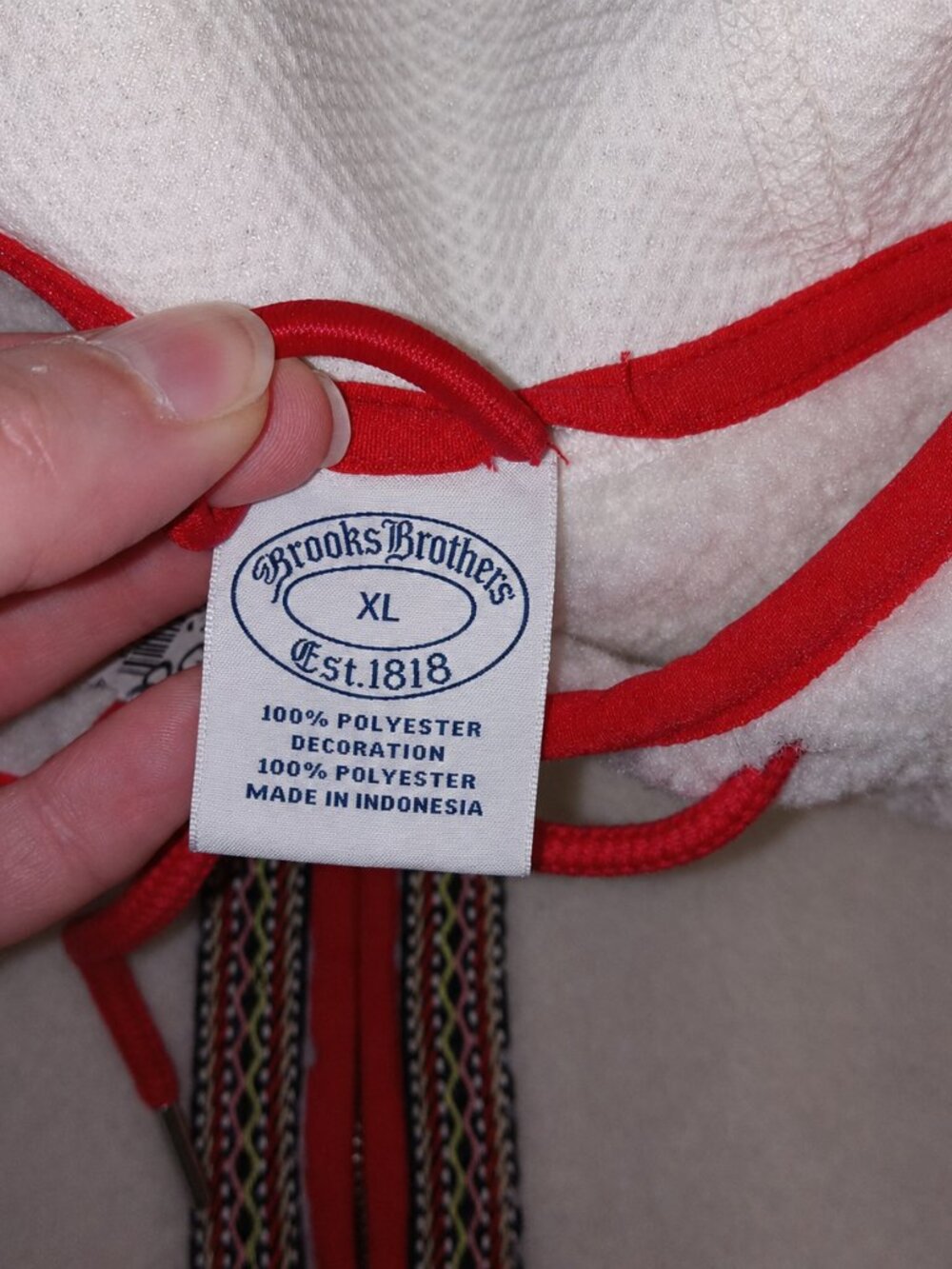 Brooks Brothers Teddy Sherpa Fleece Hoodie XL White Red Trim Pullover Jacket NEW - Picture 15 of 15